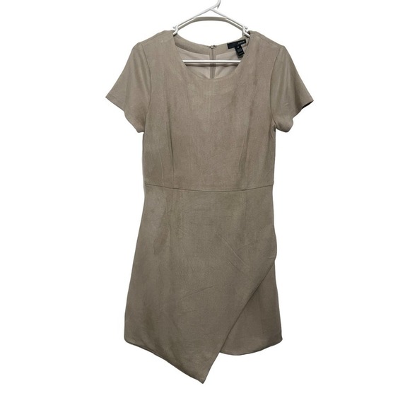 AQUA Tan Beige Neutral Faux Suede Short Sleeve Mini Dress Medium $169 - Picture 2 of 4